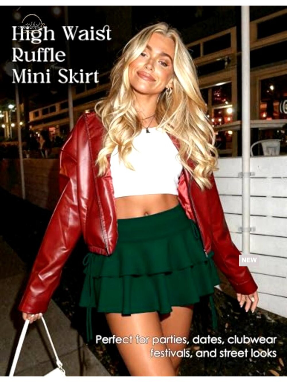 High Waisted Pleated Mini Skirt Stretchy Ruffle Layered Skater Skirt - Picture 5 of 6